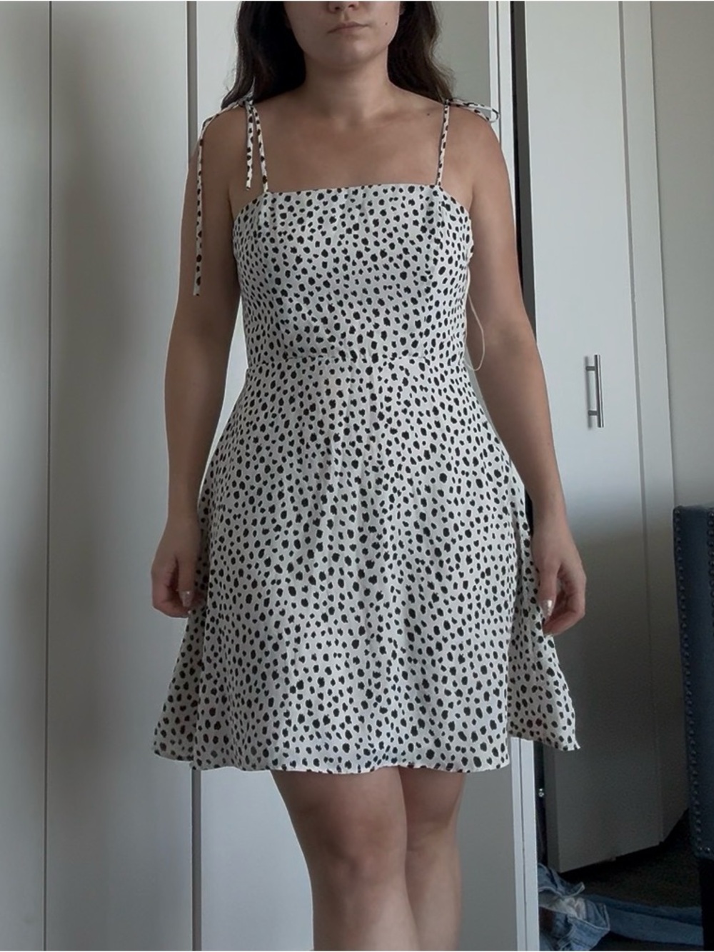Cream and Black Polka Dot Tie-Shoulder Sundress